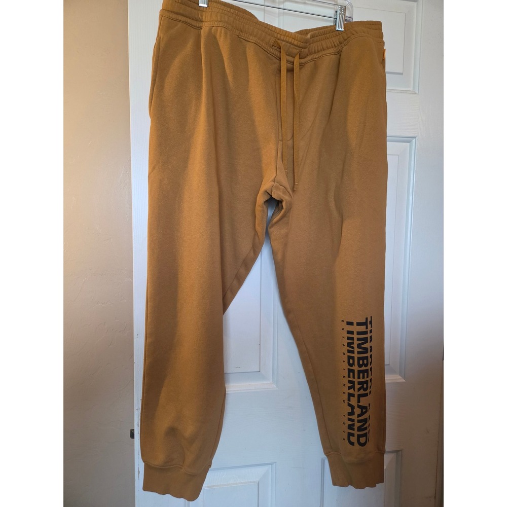 Timberland Mens XXL Wheat Tan Fleece Jogger Sweatpants Graphic Logo Cotton Blend